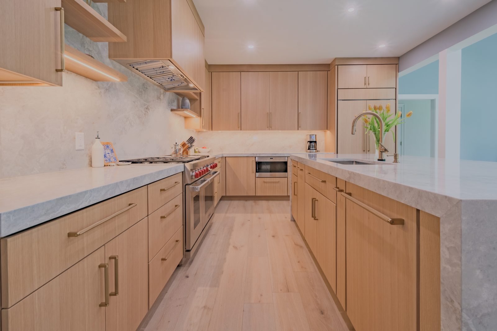 Custom Full Overlay White Oak Slab Kitchen | Sherborn, MA